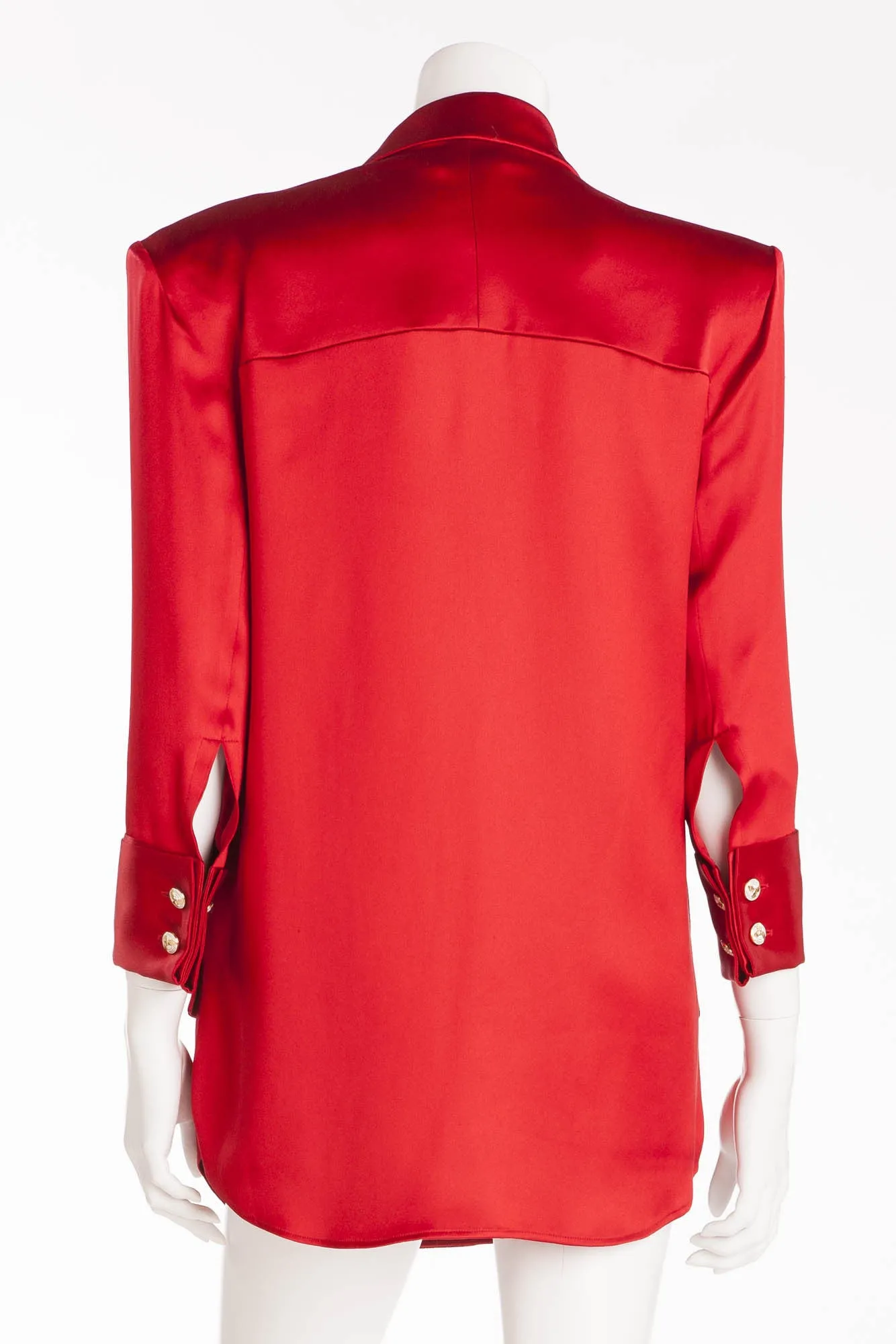 Balmain - New with Tags Red Silk Blazer with Gold Buttons - FR 40