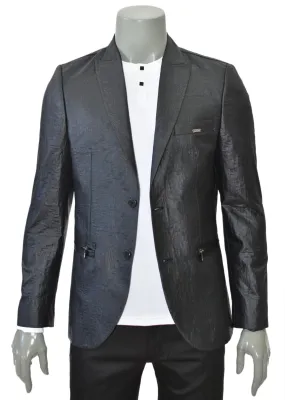 Black Jacquard Zipper Blazer