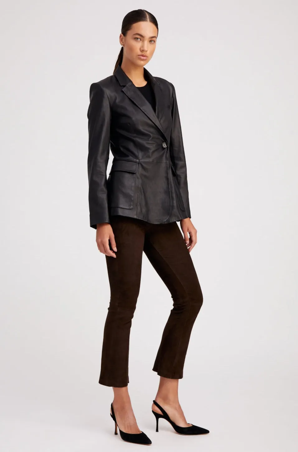 Black Leather Fitted Blazer