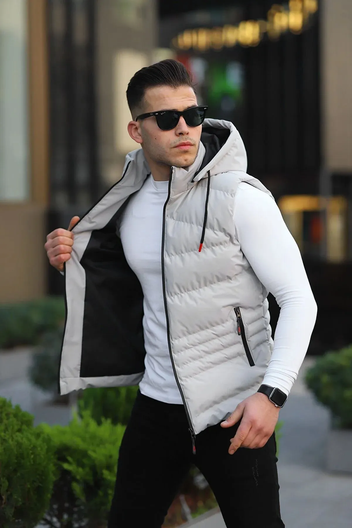 Boymen Men's Stone Waterproof Removable Hooded Vest