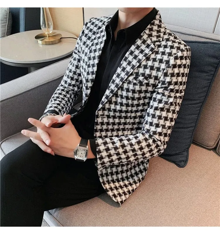 British Style Men's Smart Casual Slim Fit Plaid Blazer Suit Jacket