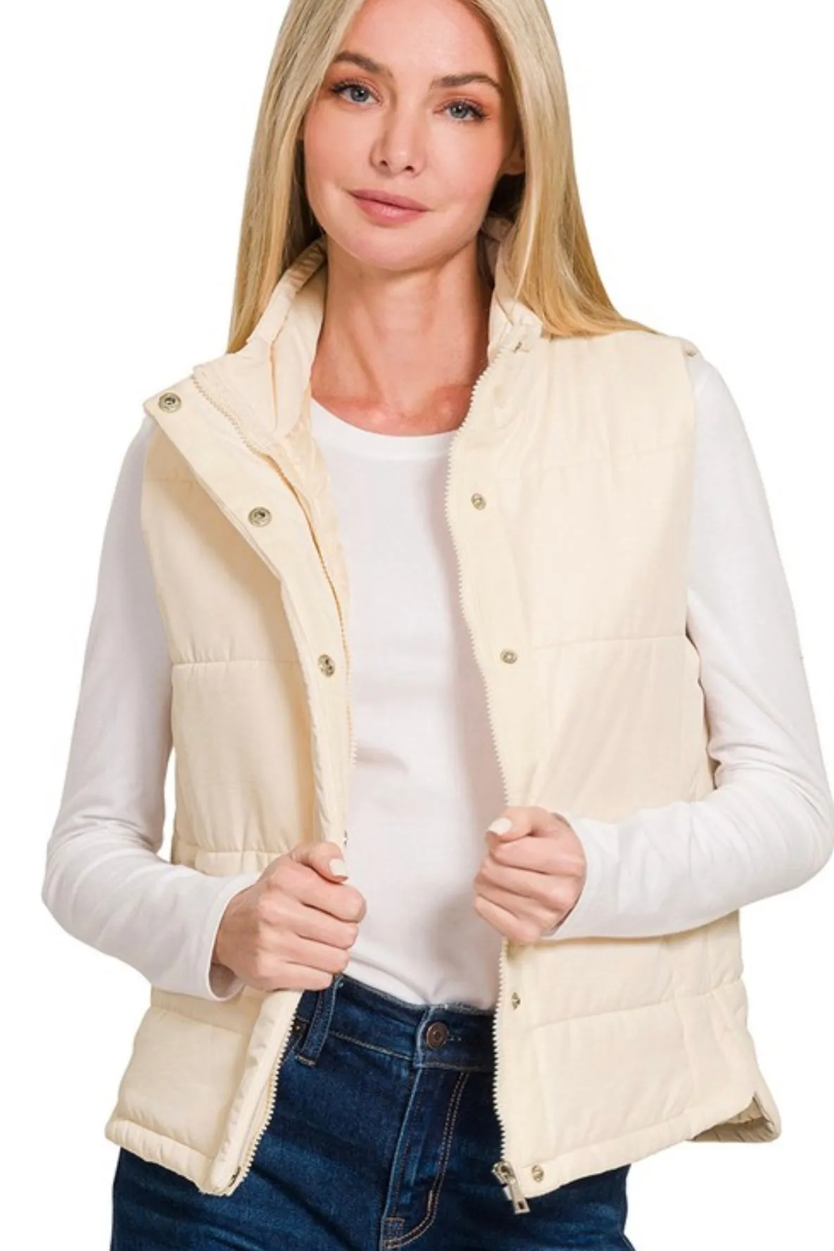 Cream Basic Puffer Vest