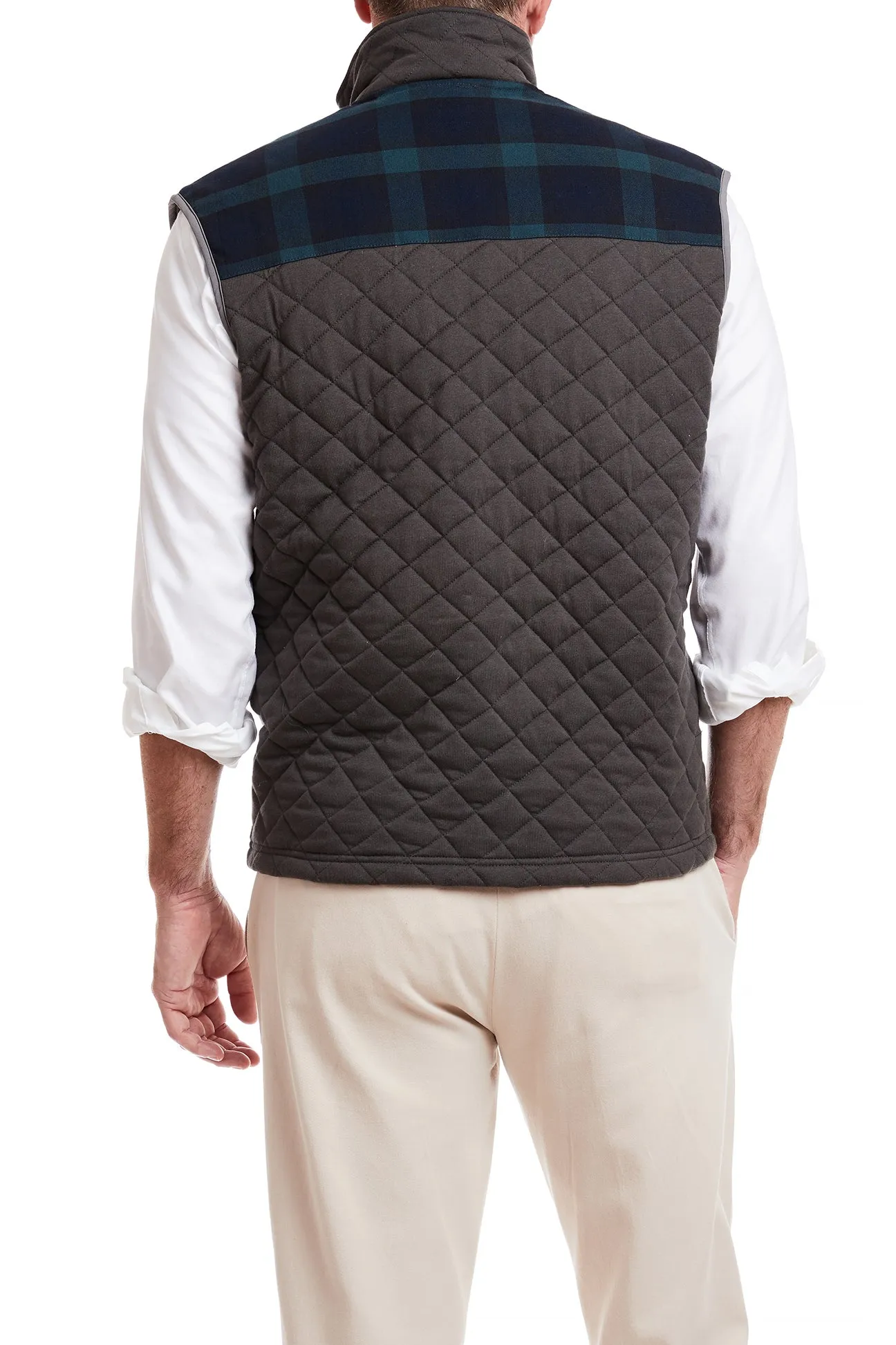 Cross Rip Quilted Vest Charcoal with Blackwatch Trim