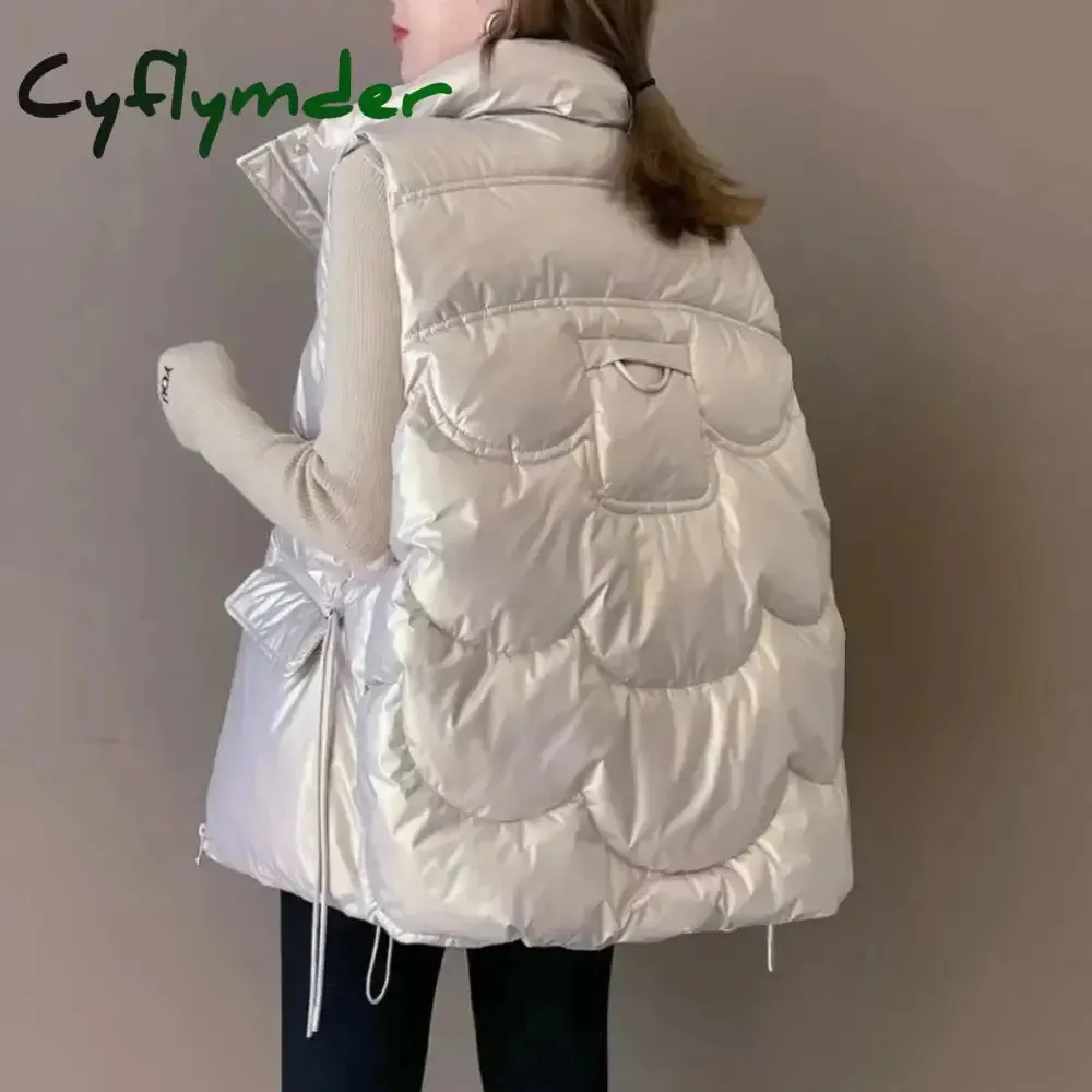 Cyflymder New Down Cotton Vest for Women Autumn Winter Lightweight Vest Casual Loose Jackets Coats Women Fashion Sleeveless Parkas