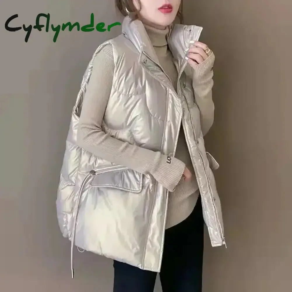 Cyflymder New Down Cotton Vest for Women Autumn Winter Lightweight Vest Casual Loose Jackets Coats Women Fashion Sleeveless Parkas