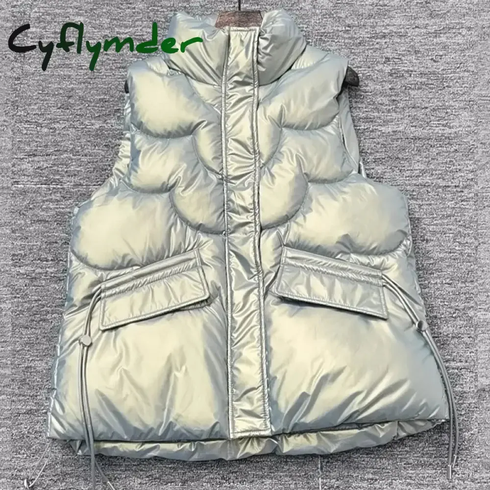 Cyflymder New Down Cotton Vest for Women Autumn Winter Lightweight Vest Casual Loose Jackets Coats Women Fashion Sleeveless Parkas