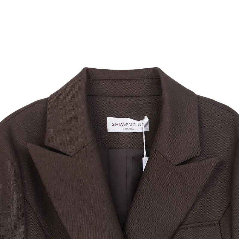 Dark Brown Lapel Collar Suit Blazer