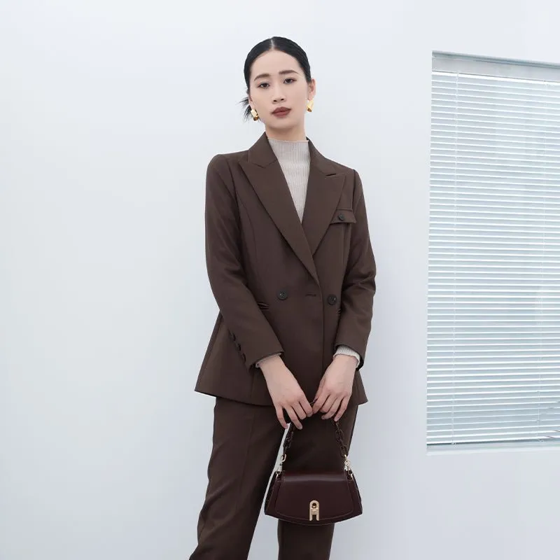 Dark Brown Lapel Collar Suit Blazer