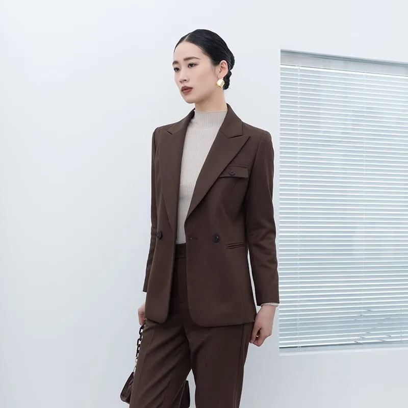 Dark Brown Lapel Collar Suit Blazer