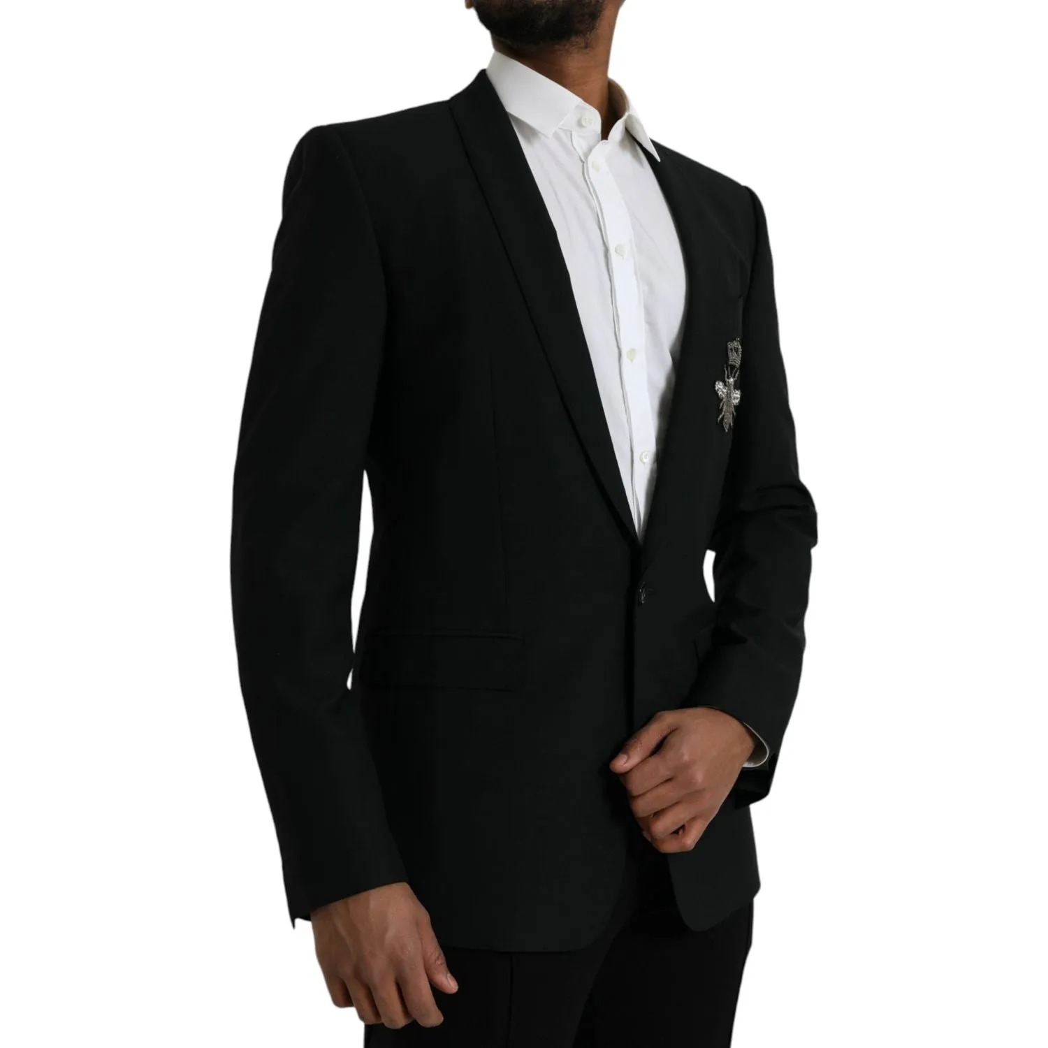 Dolce & Gabbana Black Crown Bee MARTINI Single Breasted Coat Blazer