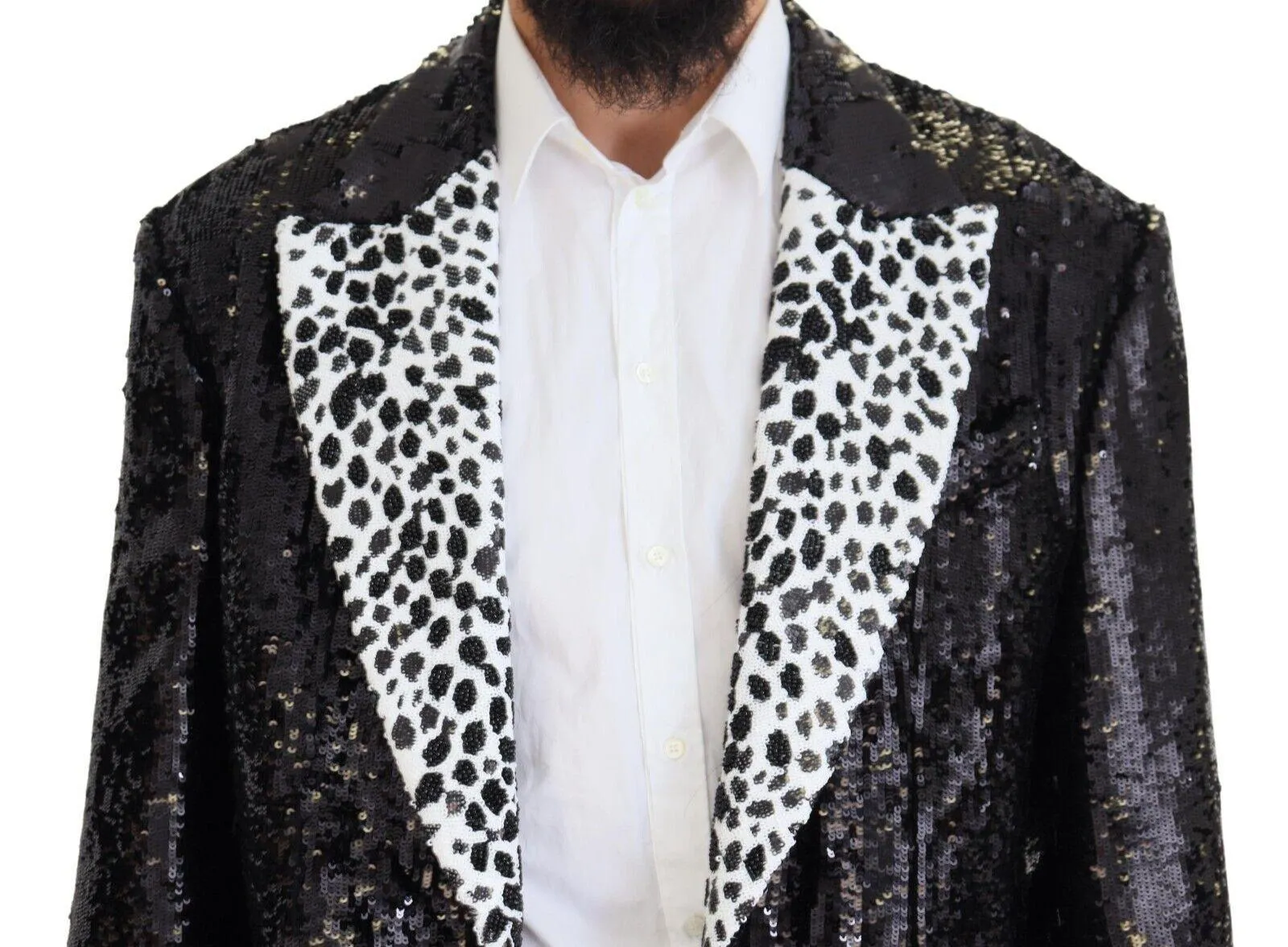 Dolce & Gabbana Black Sequined Cow Pattern Nylon Blazer