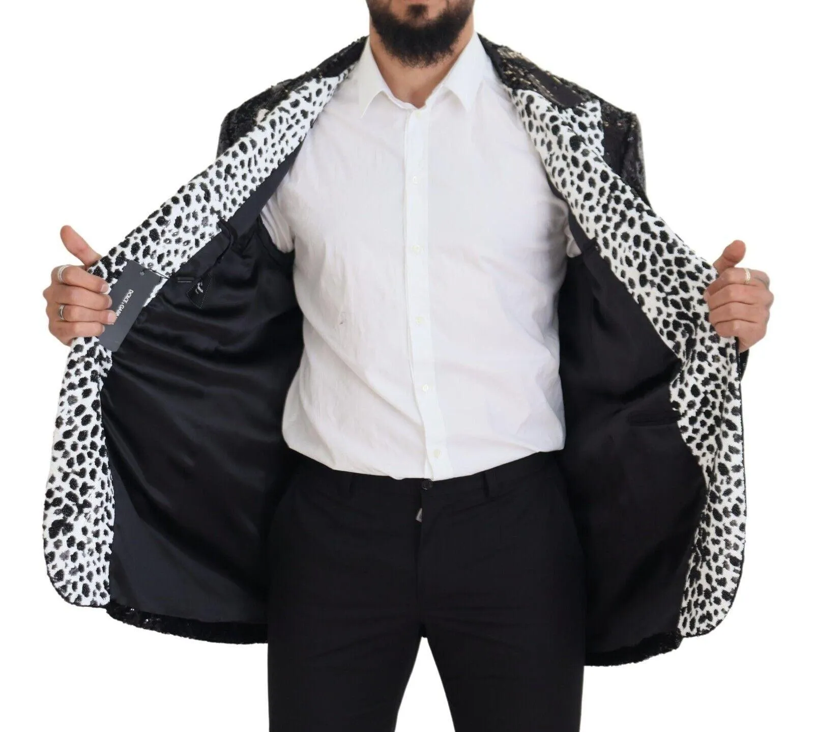 Dolce & Gabbana Black Sequined Cow Pattern Nylon Blazer