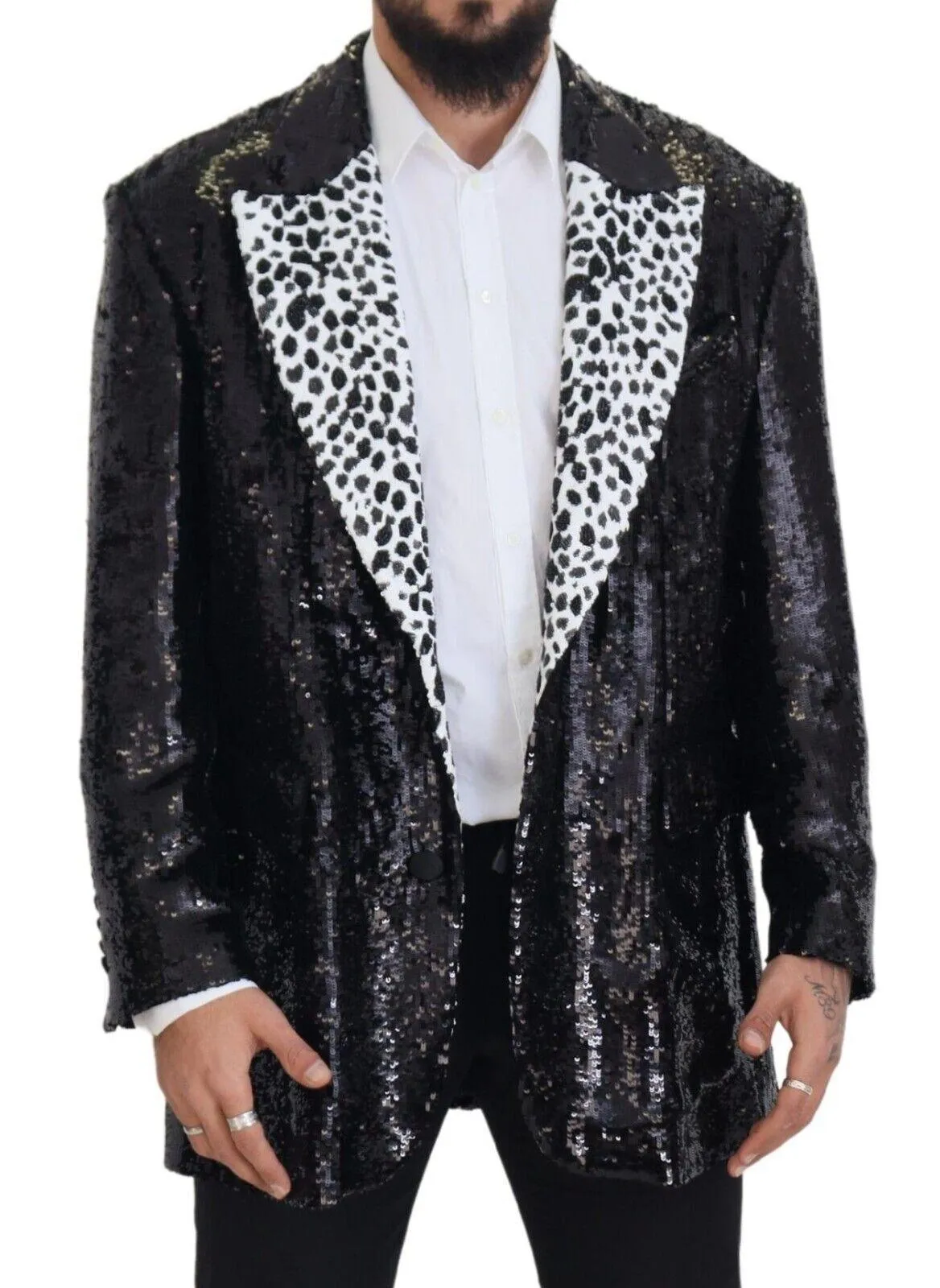 Dolce & Gabbana Black Sequined Cow Pattern Nylon Blazer