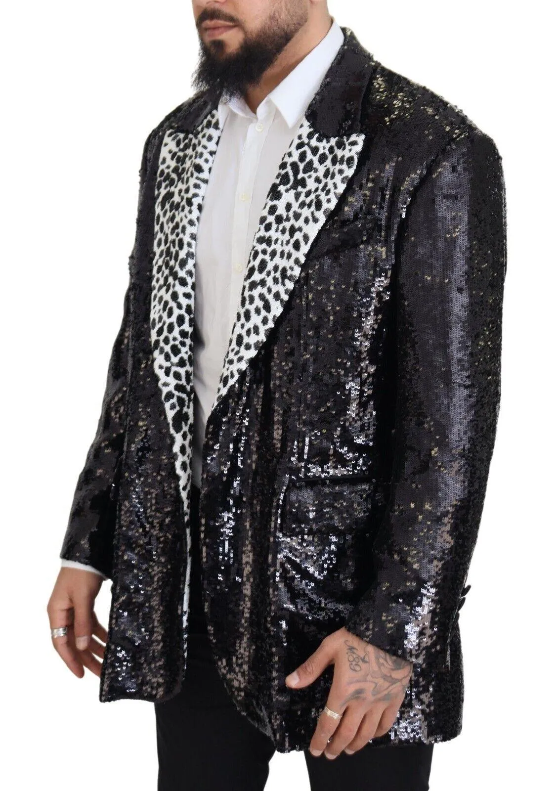 Dolce & Gabbana Black Sequined Cow Pattern Nylon Blazer