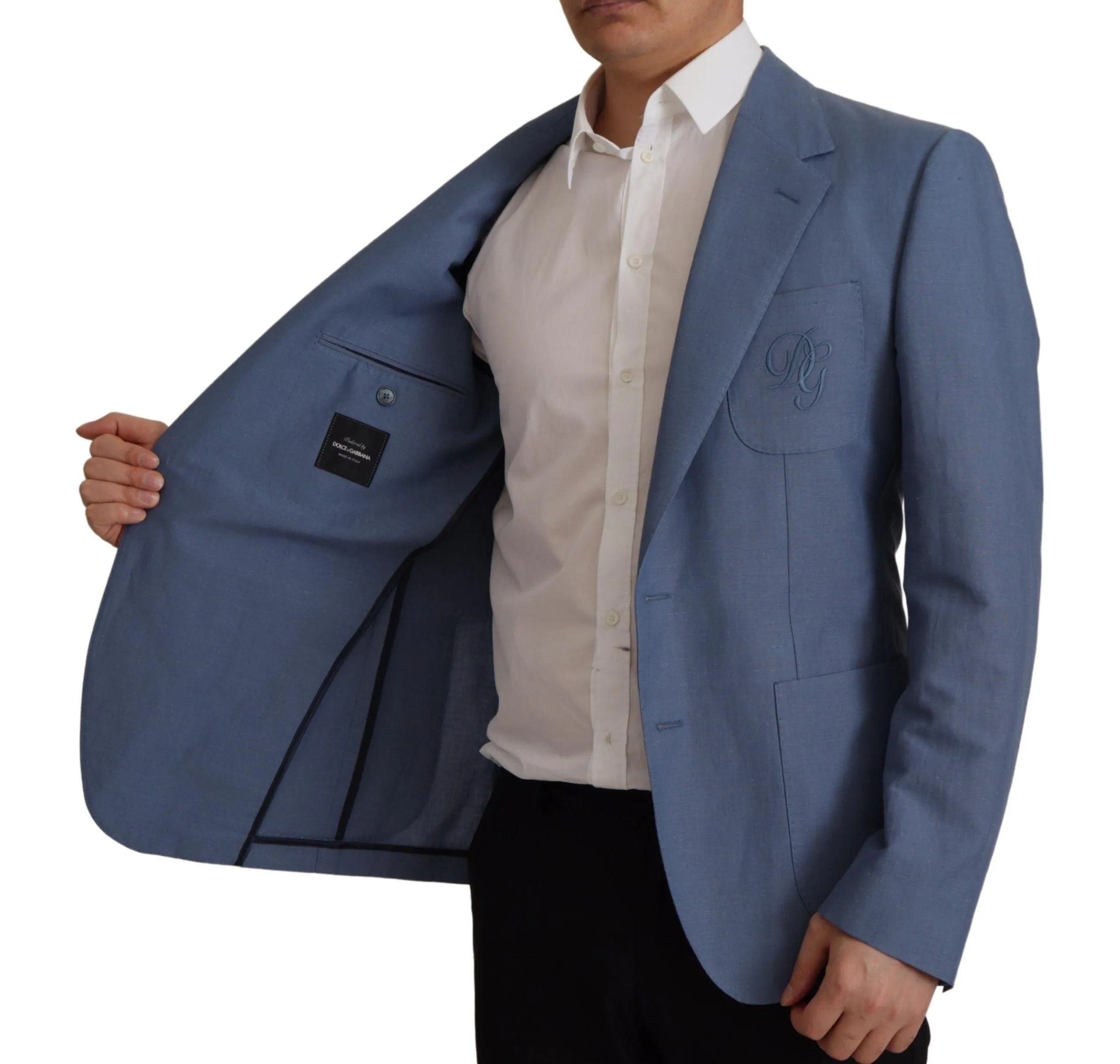 Dolce & Gabbana Blue Single Breasted Logo Blazer Jacket