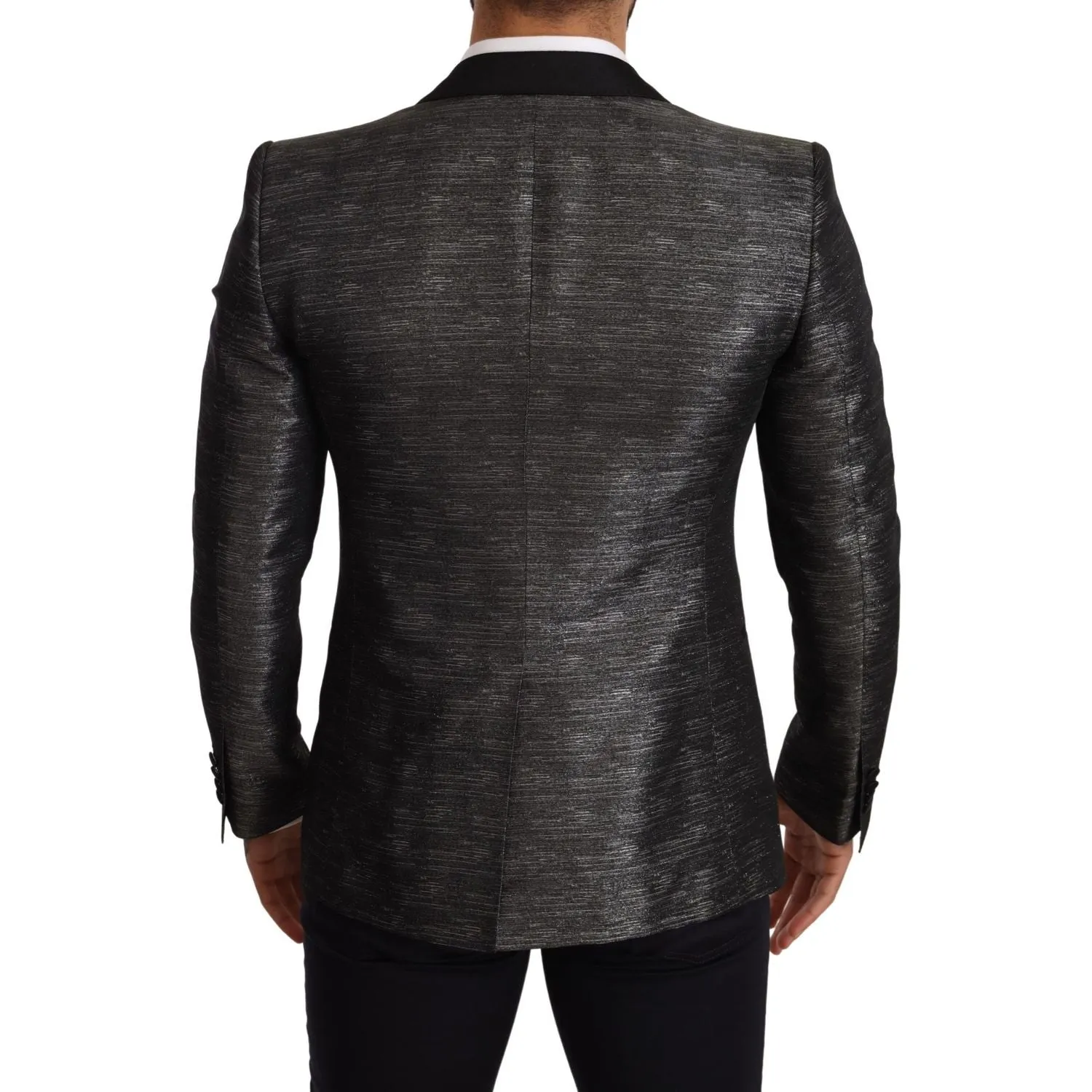 Dolce & Gabbana Metallic Gray Jacquard Slim Fit Blazer