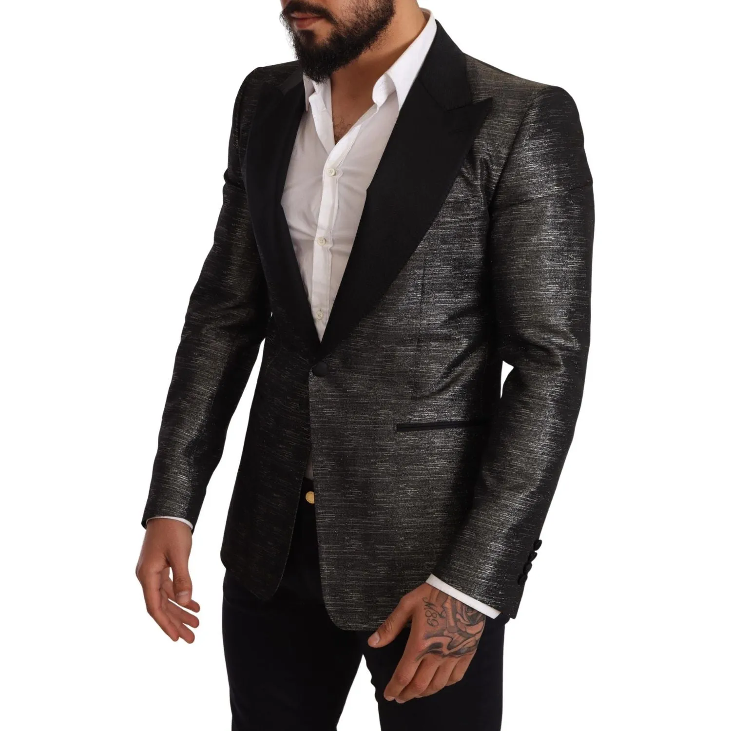 Dolce & Gabbana Metallic Gray Jacquard Slim Fit Blazer