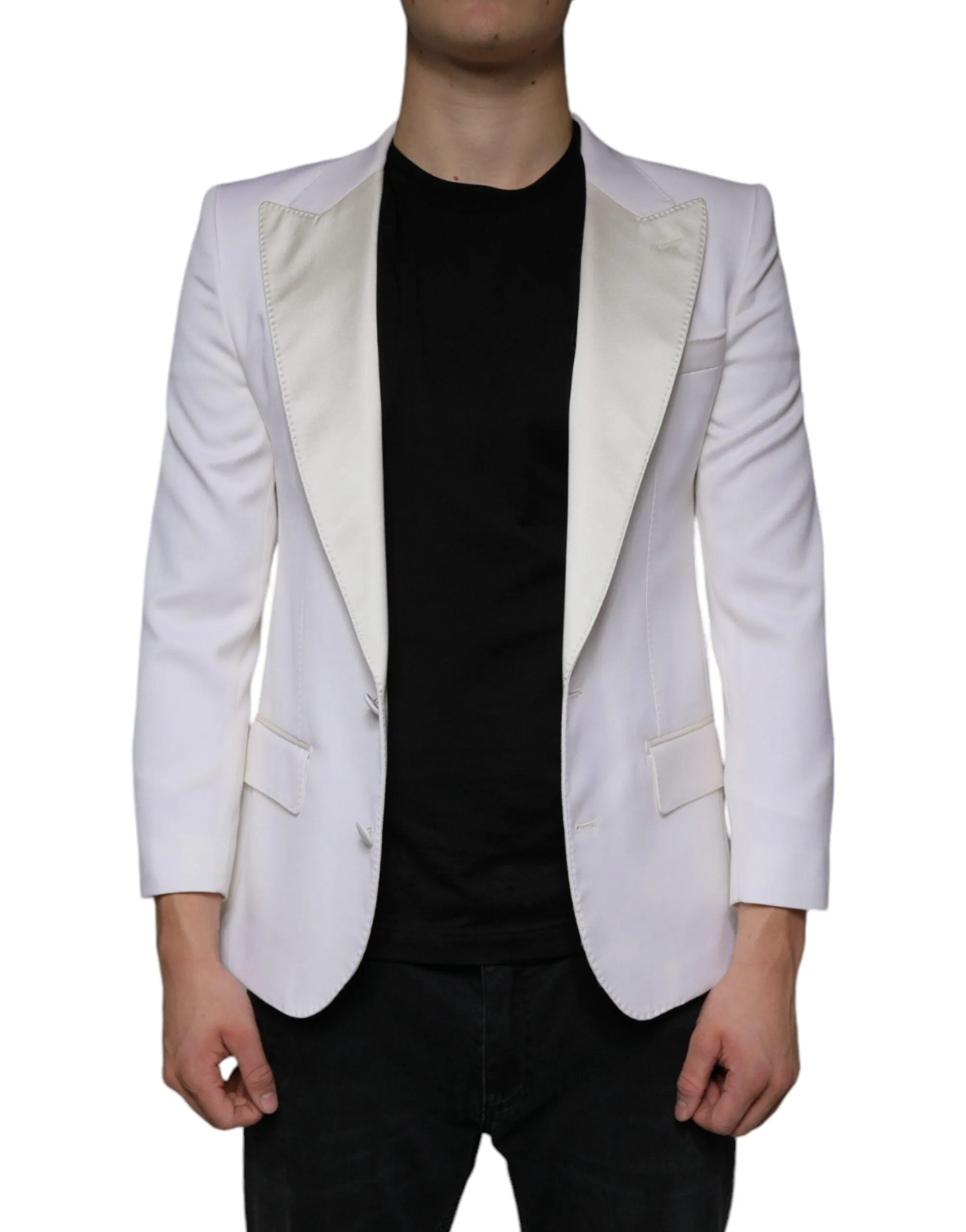 Dolce & Gabbana Off White Wool Single Breasted Dress Blazer