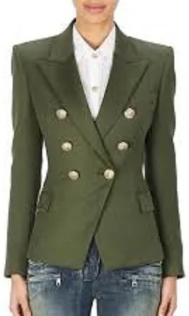 Double-Breasted Cotton-Blend Blazer-Green