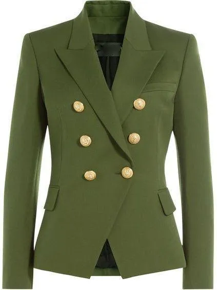 Double-Breasted Cotton-Blend Blazer-Green