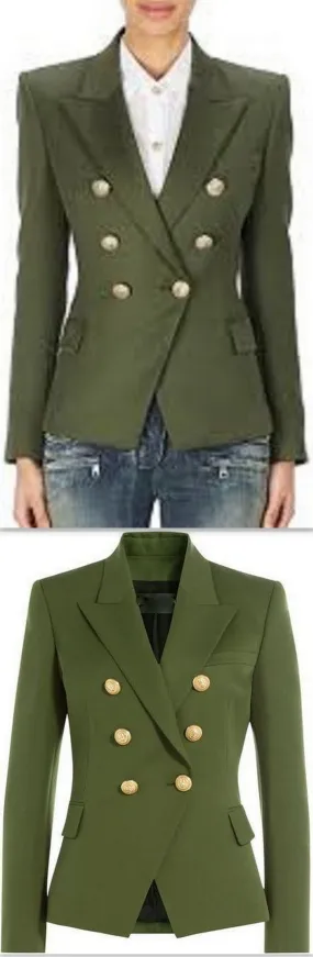 Double-Breasted Cotton-Blend Blazer-Green