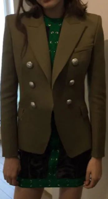 Double-Breasted Cotton-Blend Blazer-Green