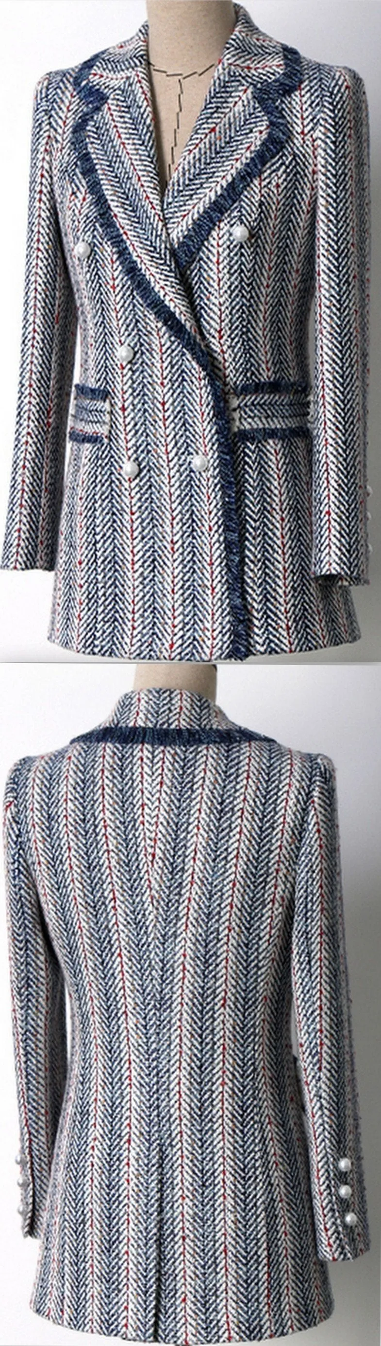 Double-Breasted Fringed Tweed Blazer