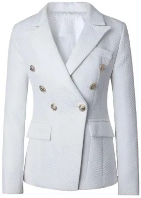 Double-Breasted Jacquard Blazer in White