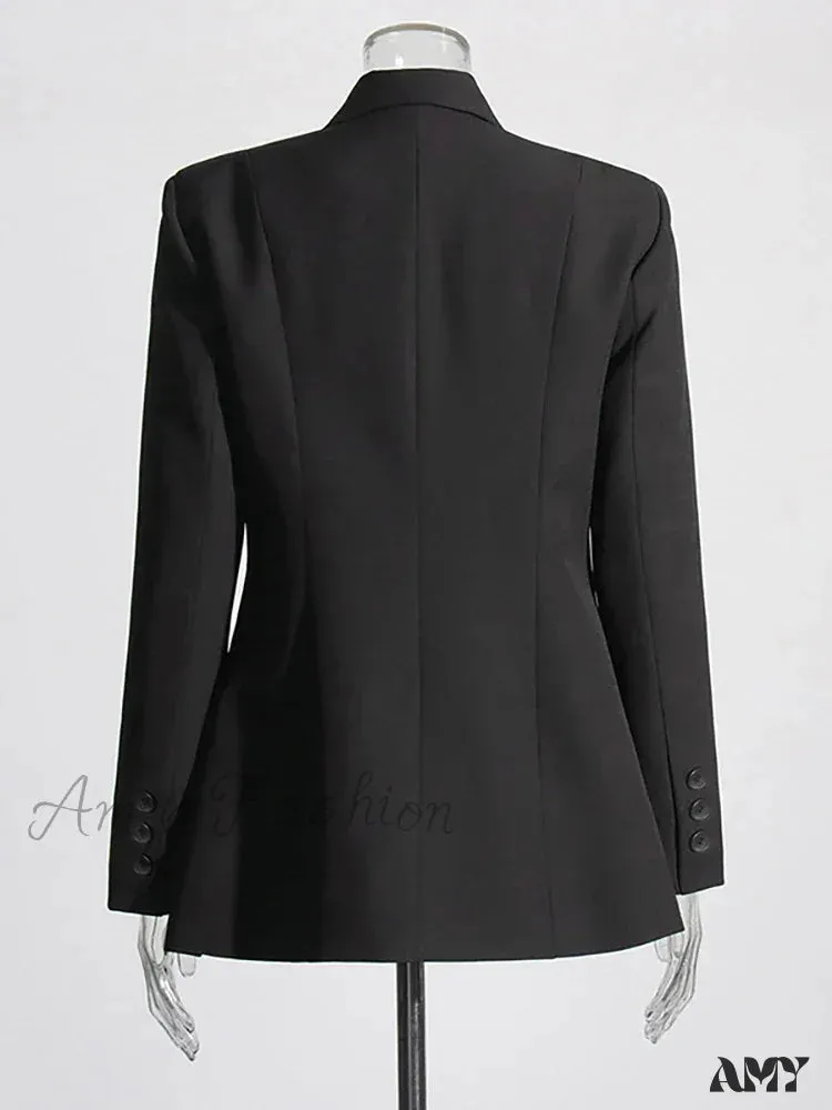 Elegant Solid Notched Collar Long Sleeve Patchwork Pockets Crosscriss Tunic Fashion Style Blazer