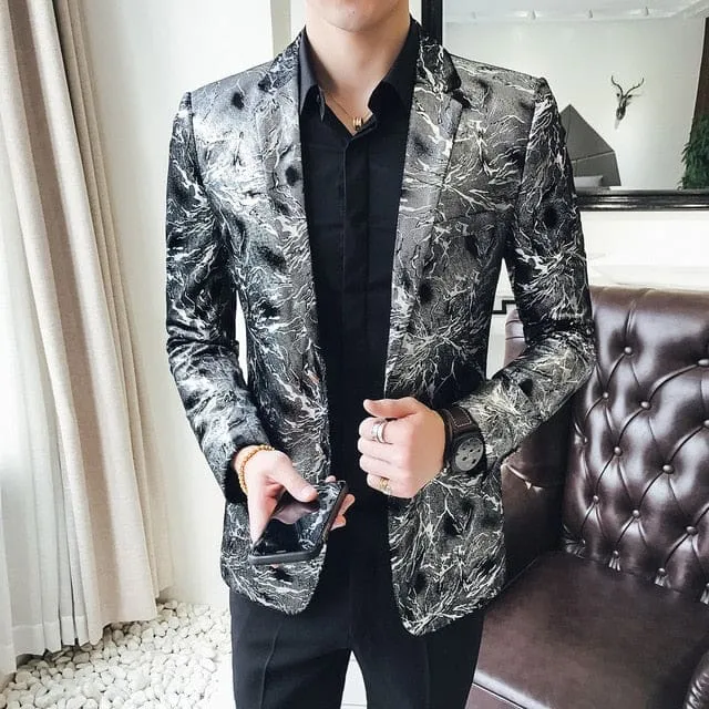 Flashlight Print Velvet Blazer For Men