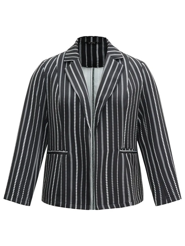 Geometric Pocket Contrast Suit Collar Blazer