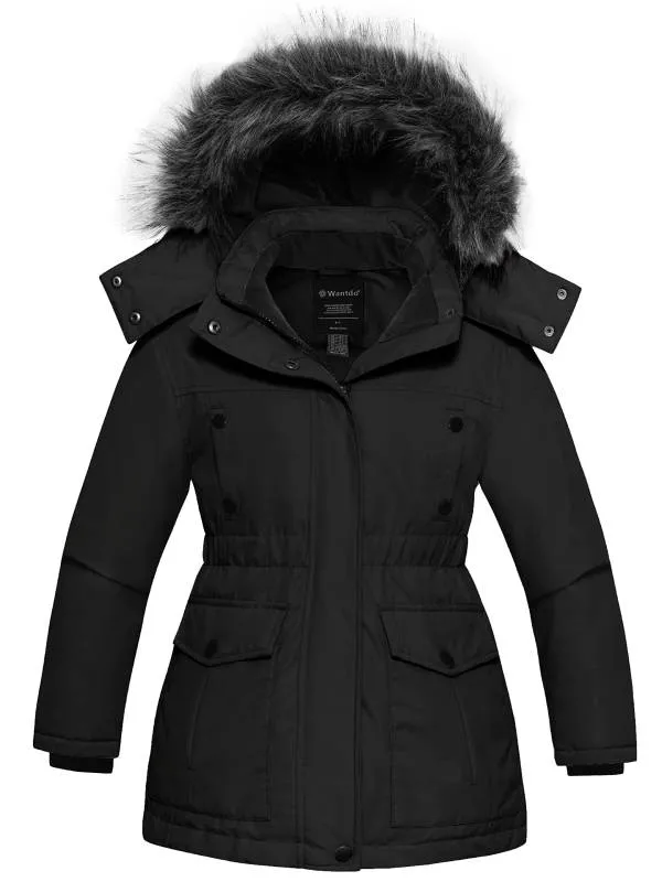 Girl's Thicken Winter Coat Warm Puffer Jacket with Faux Fur Hood