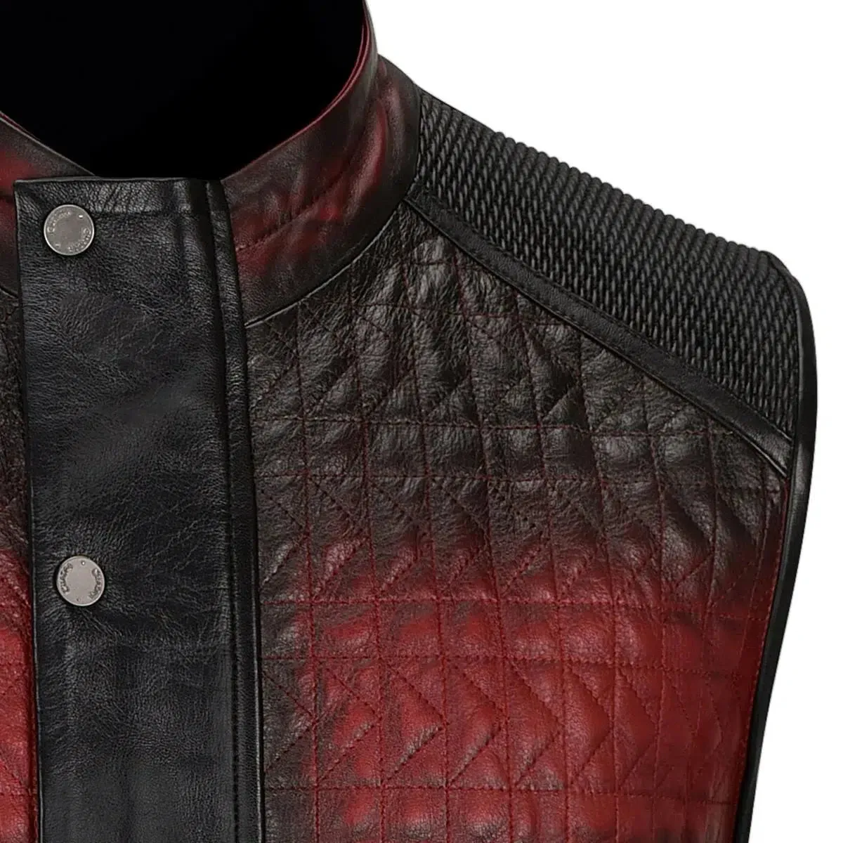 H295COB- Cuadra red casual fashion quilted goat leather racer vest for men