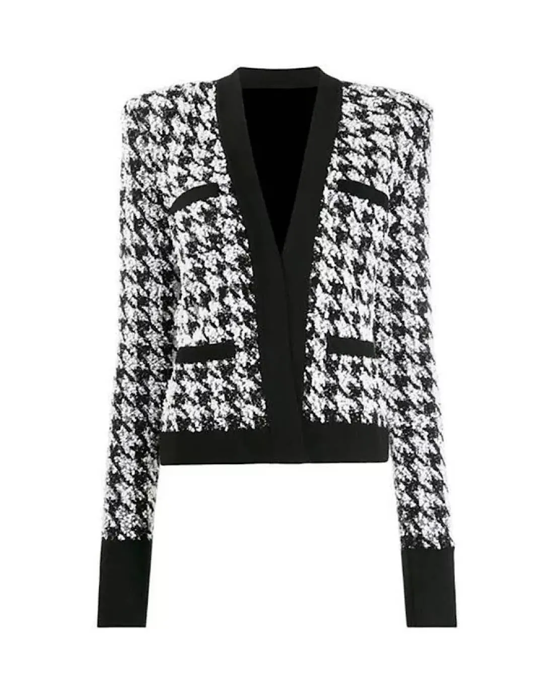 Houndstooth Patterned Tweed Jacket