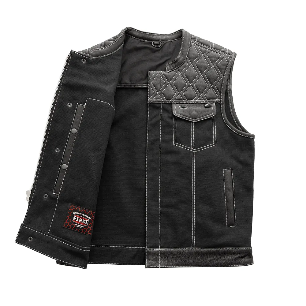 Hunt Club Motorcycle Leather Canvas Vest White Stitch