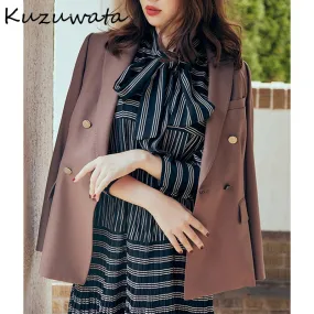 Joskaa Christmas Gift Kuzuwata Japanese Sweet Temperament Office Lady Blazers 2024 Autumn New Women Outerwear Lapel Double Breasted Pockets Jackets