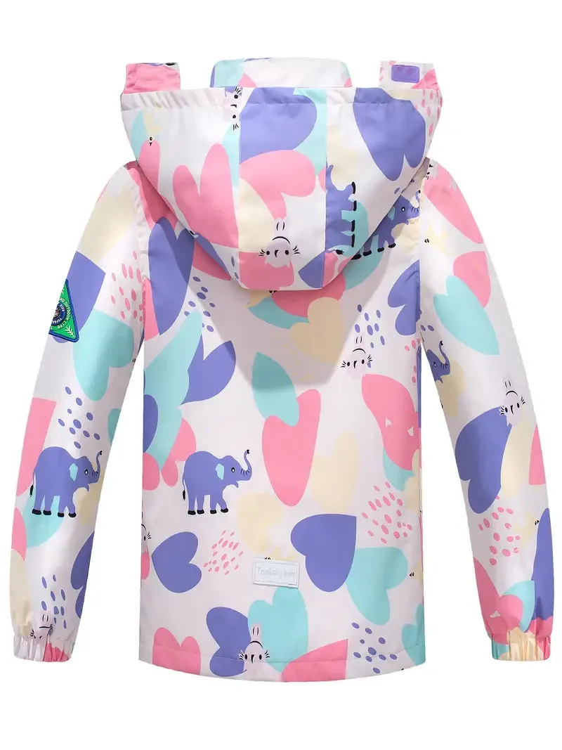 Kids Girls' Detachable Hood Rain Jacket With Cartoon Bear Print