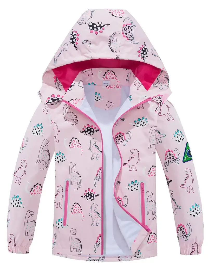 Kids Girls' Detachable Hood Rain Jacket With Cartoon Bear Print