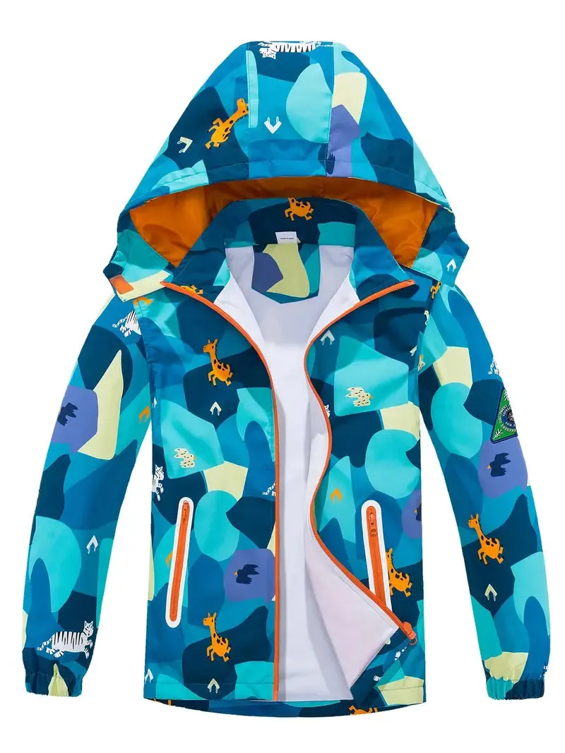 Kids Girls' Detachable Hood Rain Jacket With Cartoon Bear Print