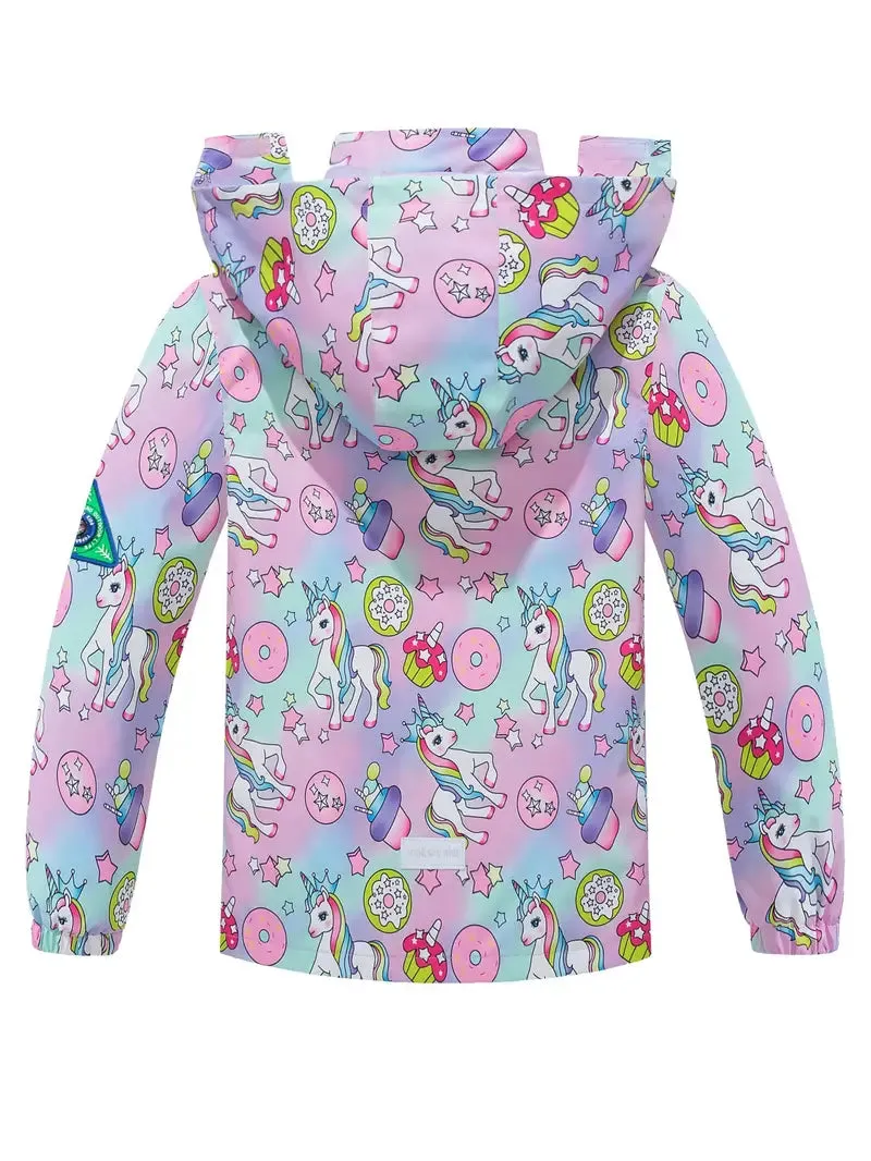 Kids Girls' Detachable Hood Rain Jacket With Cartoon Bear Print