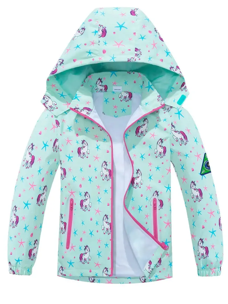 Kids Girls' Detachable Hood Rain Jacket With Cartoon Bear Print