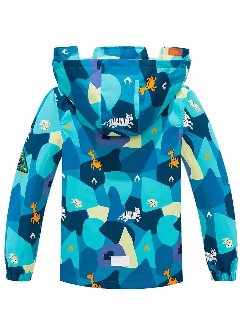 Kids Girls' Detachable Hood Rain Jacket With Cartoon Bear Print