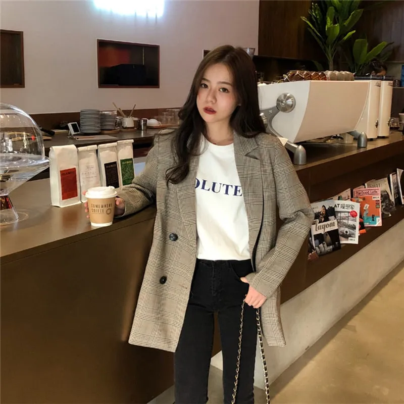 [Korean Style] Alfee Double Breaster Check Blazer