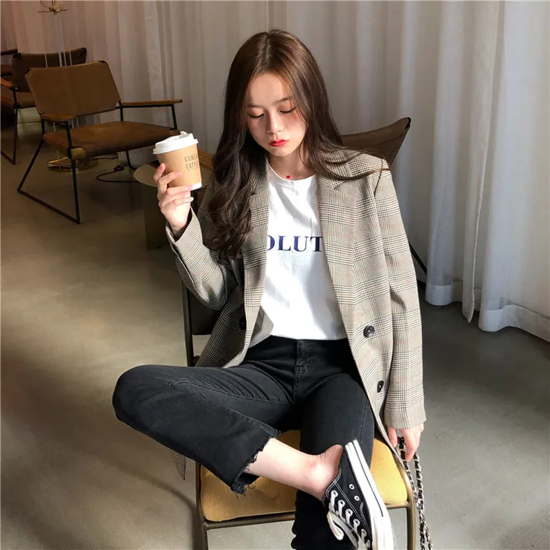 [Korean Style] Alfee Double Breaster Check Blazer