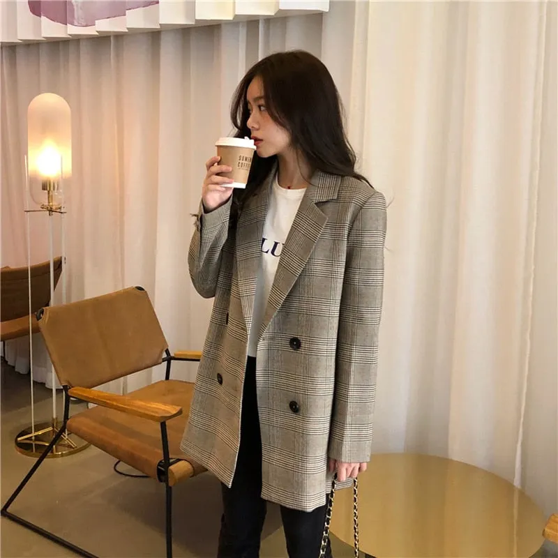 [Korean Style] Alfee Double Breaster Check Blazer