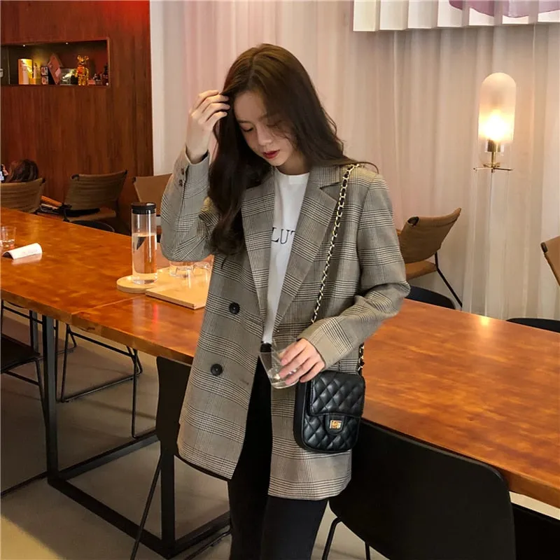 [Korean Style] Alfee Double Breaster Check Blazer