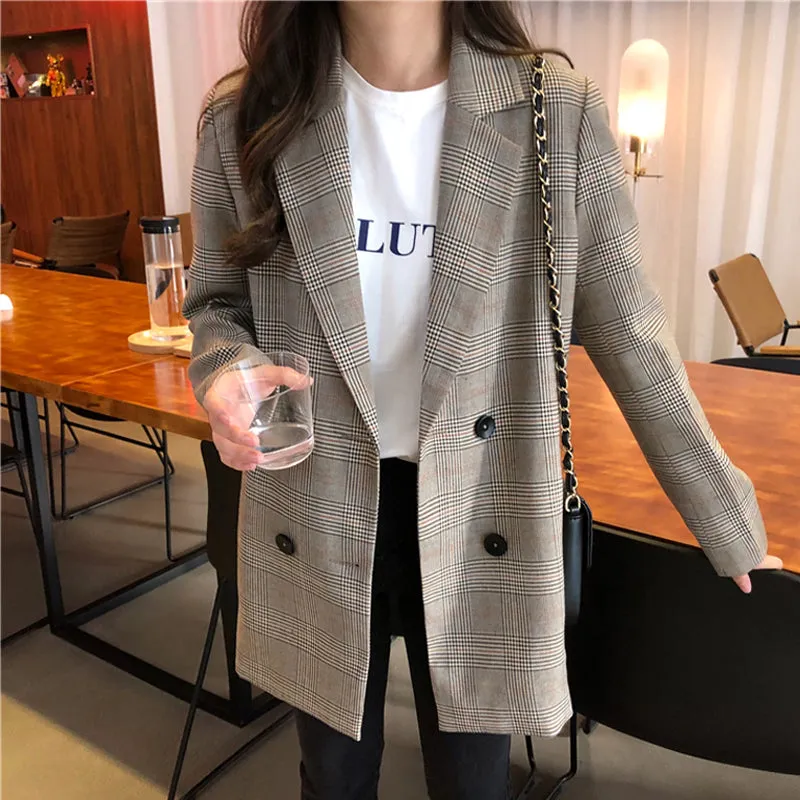 [Korean Style] Alfee Double Breaster Check Blazer