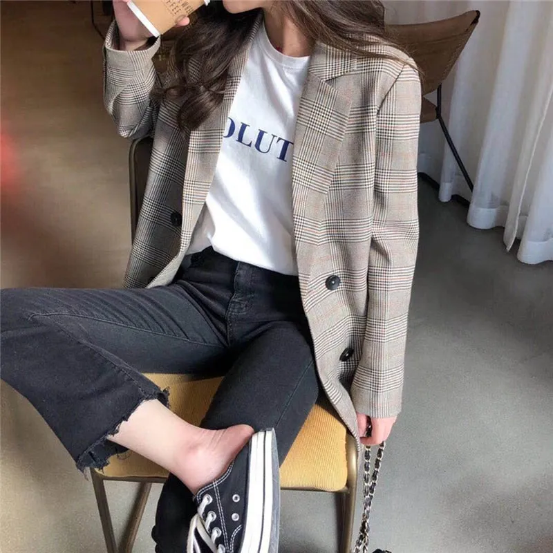 [Korean Style] Alfee Double Breaster Check Blazer