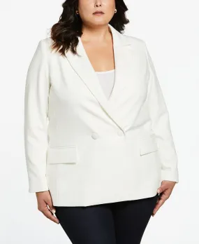 Large size double-breasted gabardine jacket ELLA Rafaella, white