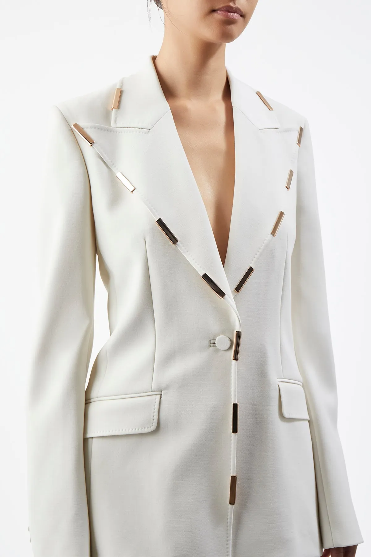 Leiva Blazer in Ivory Sportswear Wool with Gold Bars